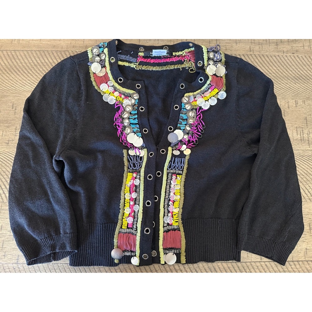 Nanette Lepore Beaded & Sequined Crop Cardigan Sweater - Small Y2K